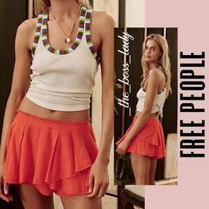 Free People skort orange tiered short linen viscose blend spring summer XL